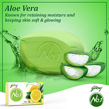 Godrej No. 1 Bathing Soap Lime & Aloe Vera – Grade 1 Soap & Long-lasting Fragrance, Combo Pack of 8 (150g each)